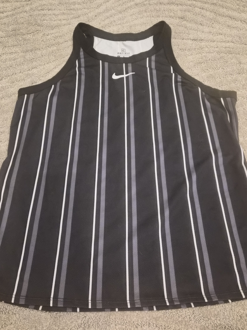 Nike Black Women's Tank Top with Gray and White Pinstripes -S